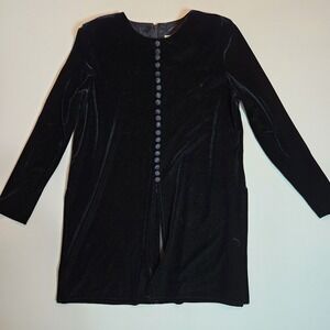 J.S. Edward Black Velvet Long Sleeve Button‎ Front Dress Size 12 Vintage Style